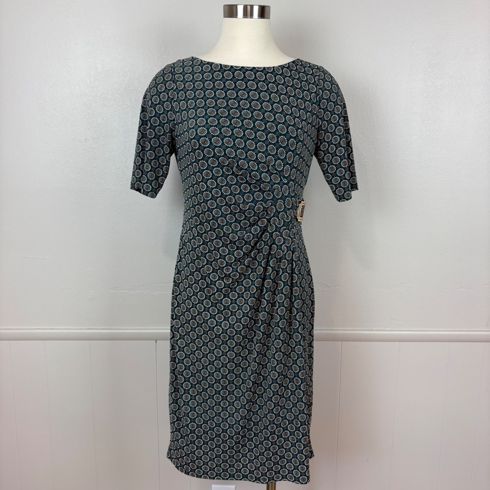 Jessica Howard Petite Dress Size 10P Green Medallion Print Knee Length Stretch